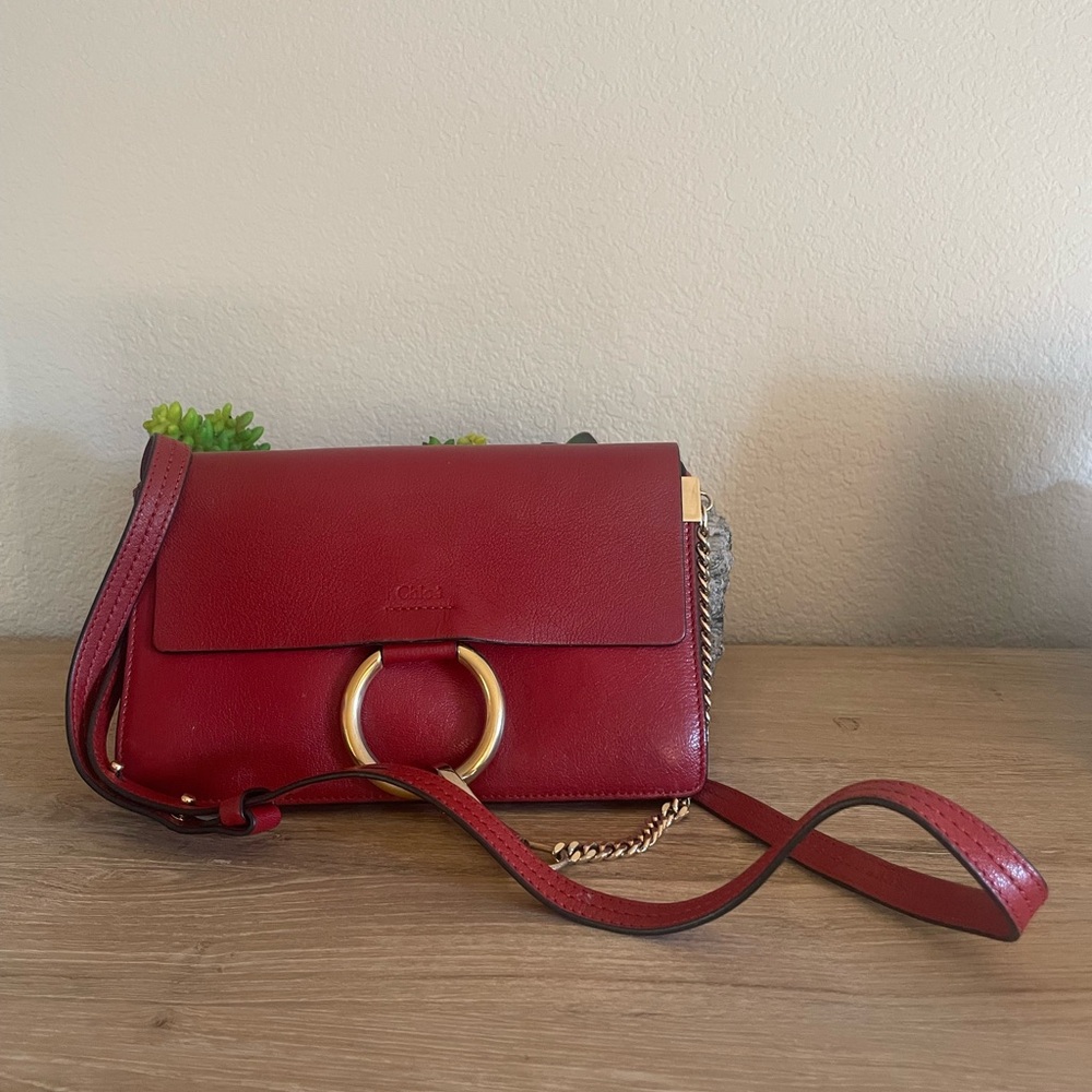 Authentic Chloe Faye Red Leather bag crossbody shoulder purse